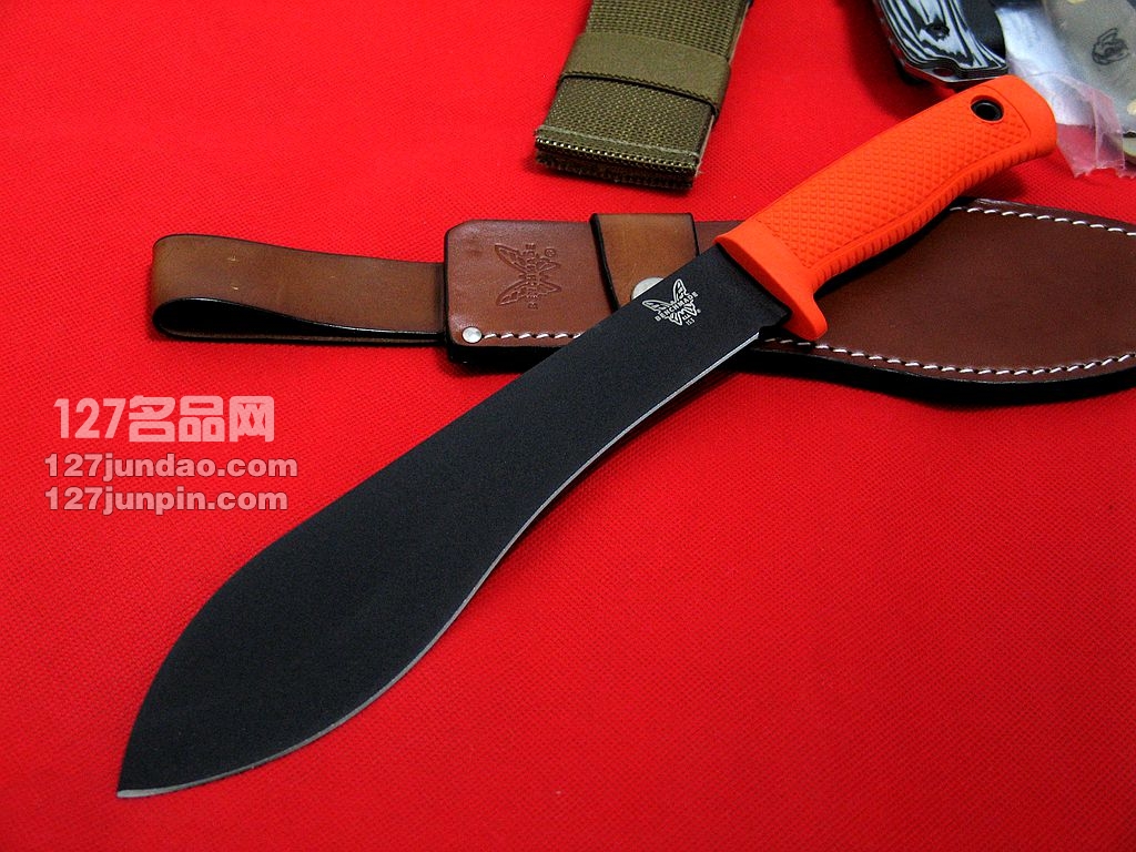 美国蝴蝶 BENCHMADE 153BK野战刀 橘柄黑狗腿 开山刀 