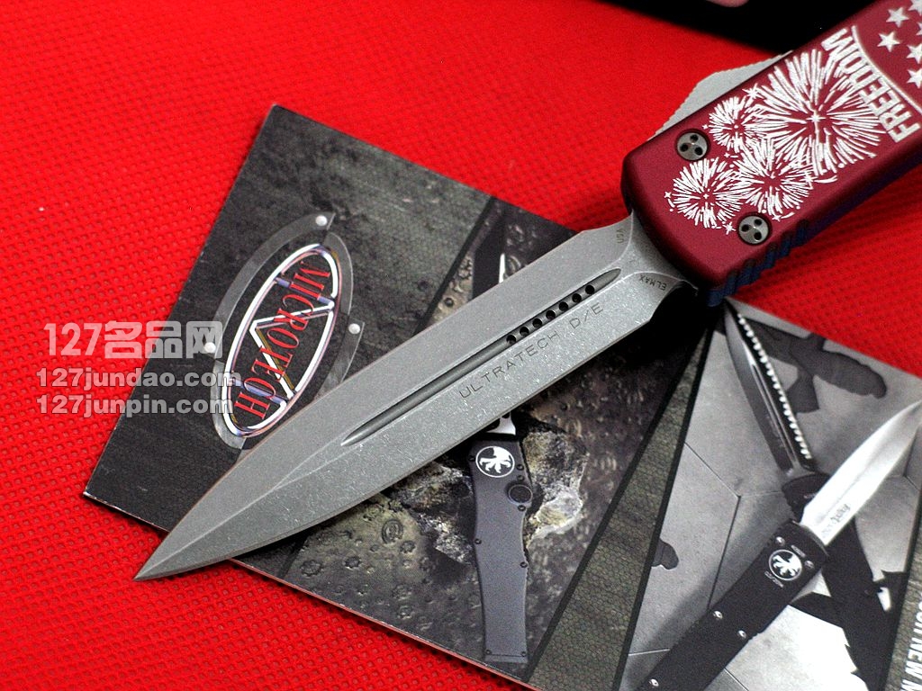 美国微技术 MICROTECH 122-10FR双色柄缎面双锋直跳刀 军刀 