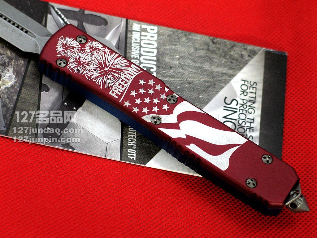 美国微技术 MICROTECH 122-10FR双色柄缎面双锋直跳刀 军刀 