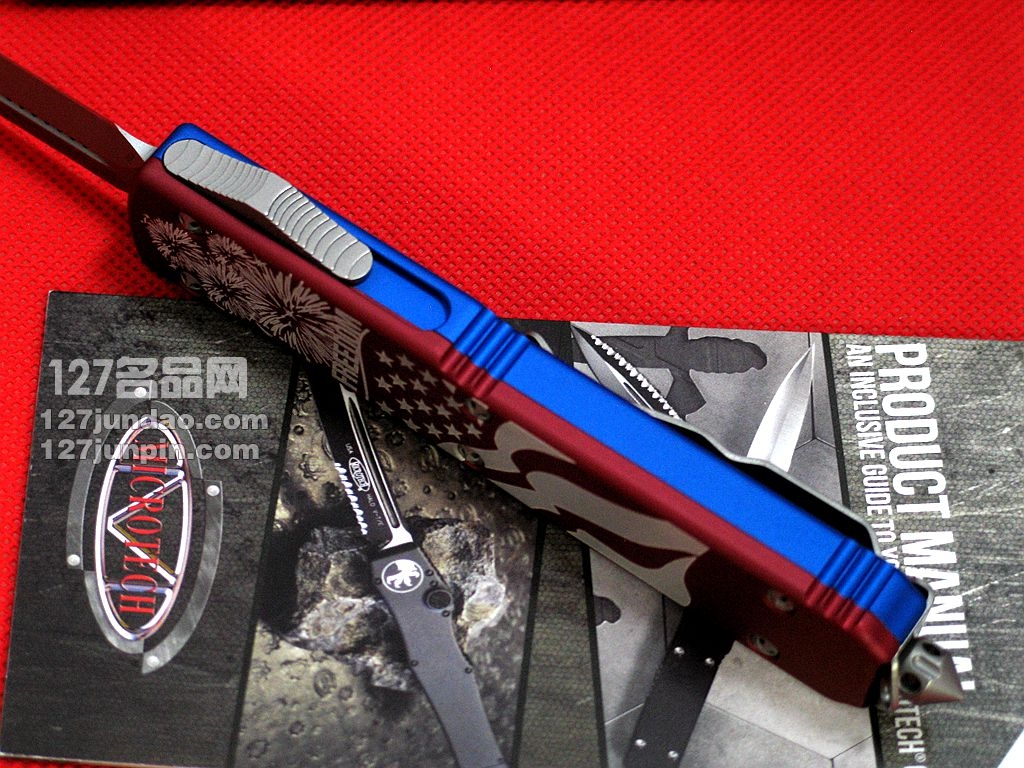 美国微技术 MICROTECH 122-10FR双色柄缎面双锋直跳刀 军刀 