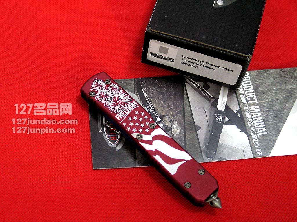 美国微技术 MICROTECH 122-10FR双色柄缎面双锋直跳刀 军刀 