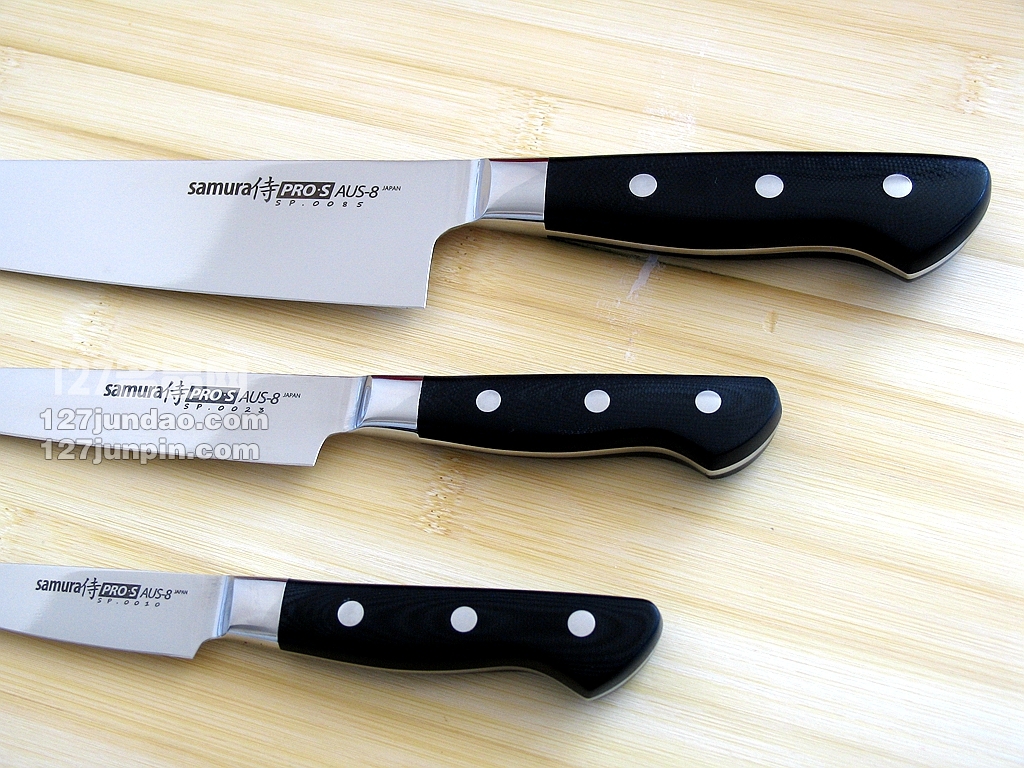 日本samura侍魂厨刀三件套装 AUS8 G-10夹钢套装手工菜刀 名刀