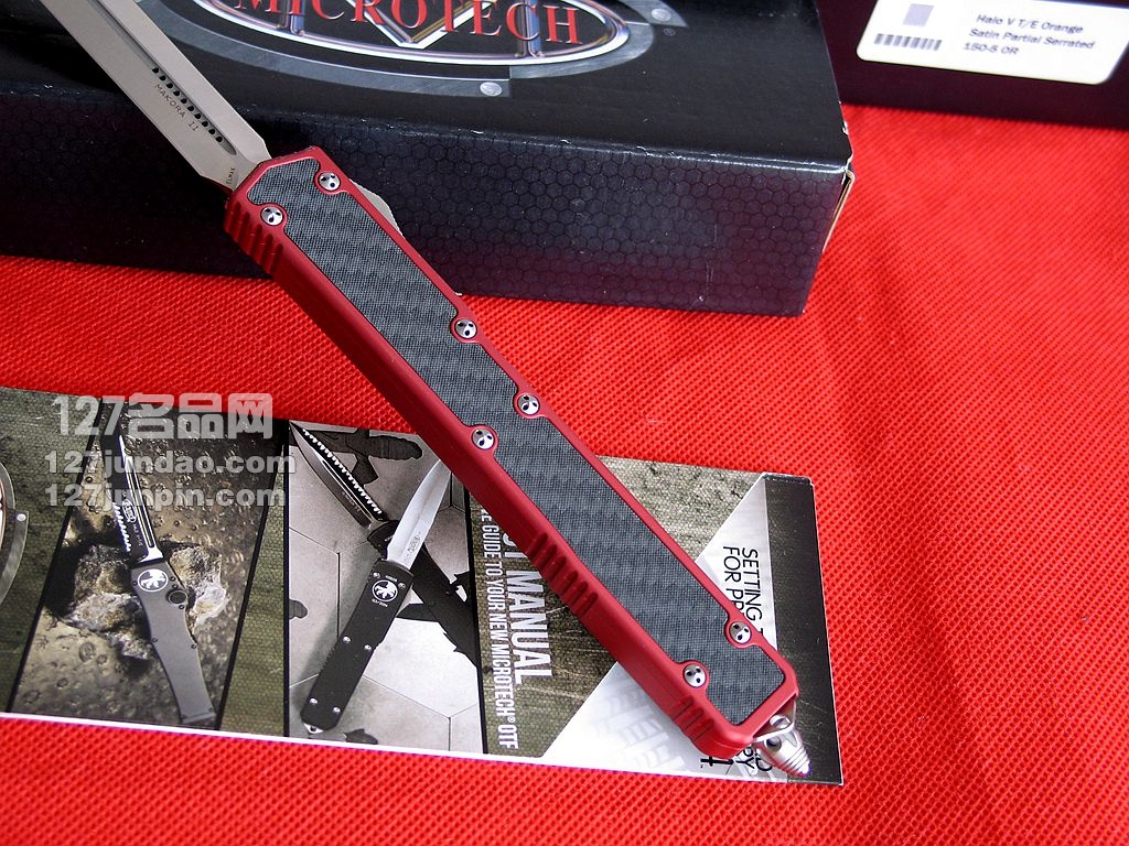 美国微技术 MICROTECH 106火红圣蚂蚁II代碳纤维镶嵌柄军刀