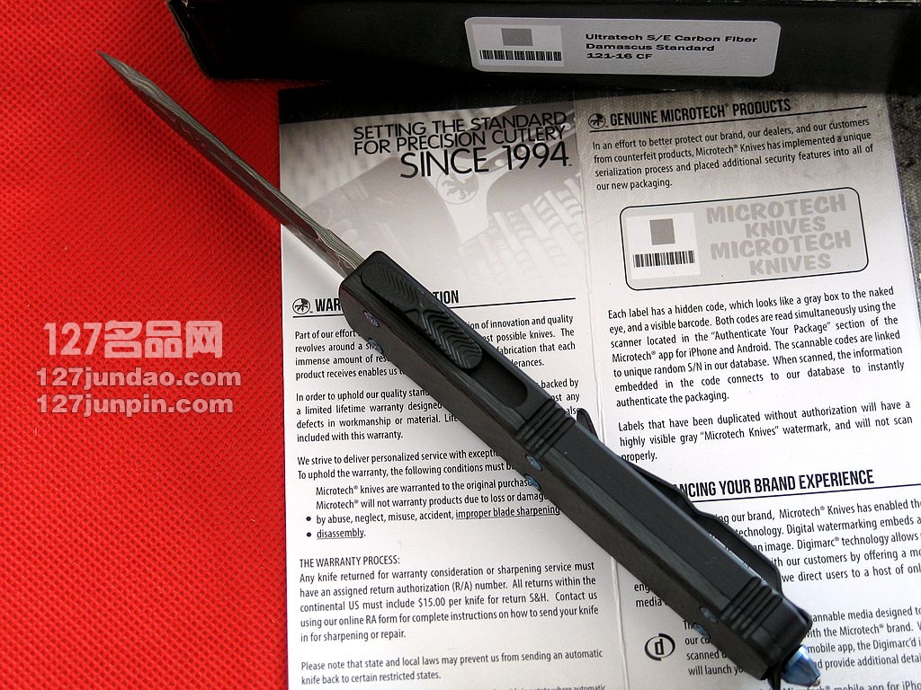 美国微技术MICROTECH SE大马士革碳纤维柄特别版直弹刀
