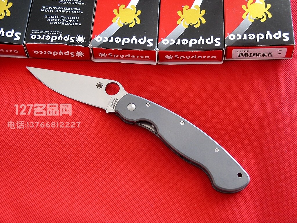 美国蜘蛛SPYDERCO C36TIP  127名刀网钛金属柄军用战术折刀