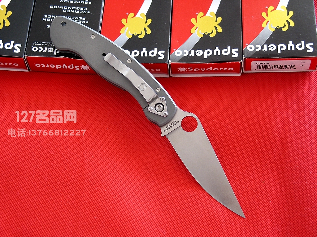 美国蜘蛛SPYDERCO C36TIP  127名刀网钛金属柄军用战术折刀