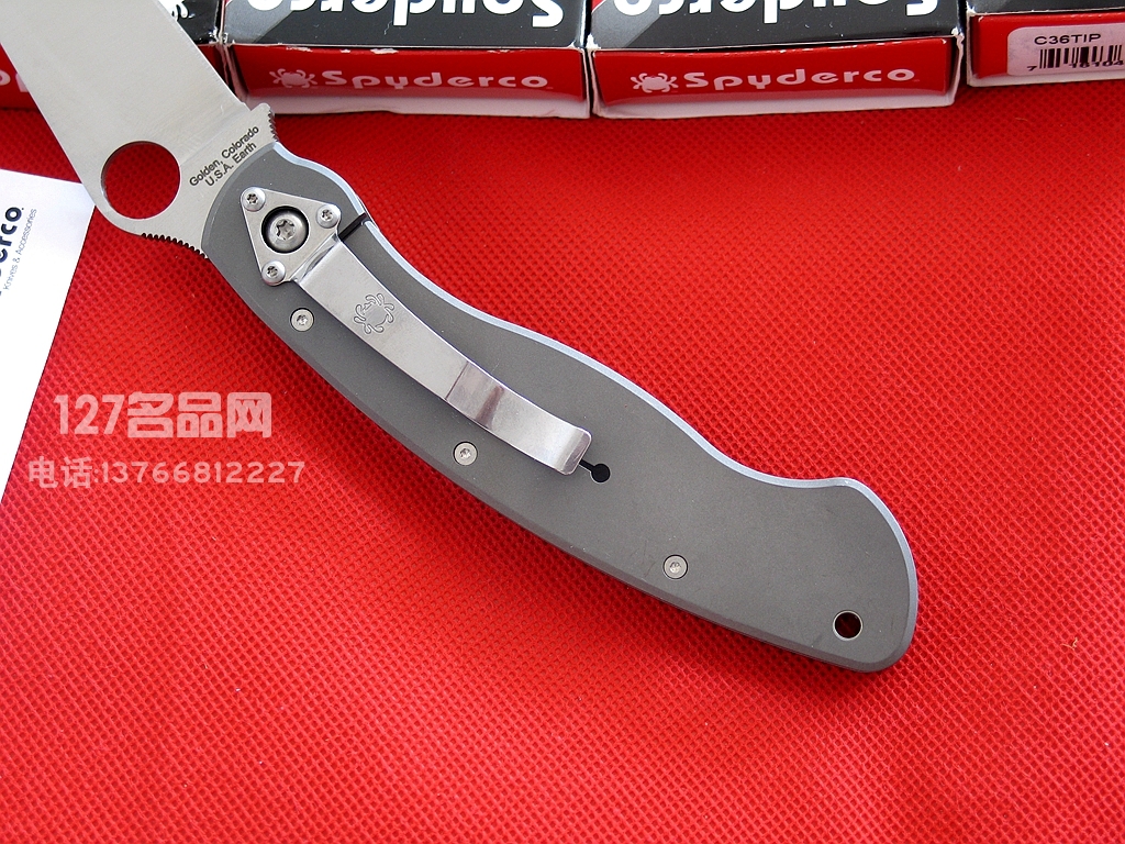 美国蜘蛛SPYDERCO C36TIP  127名刀网钛金属柄军用战术折刀