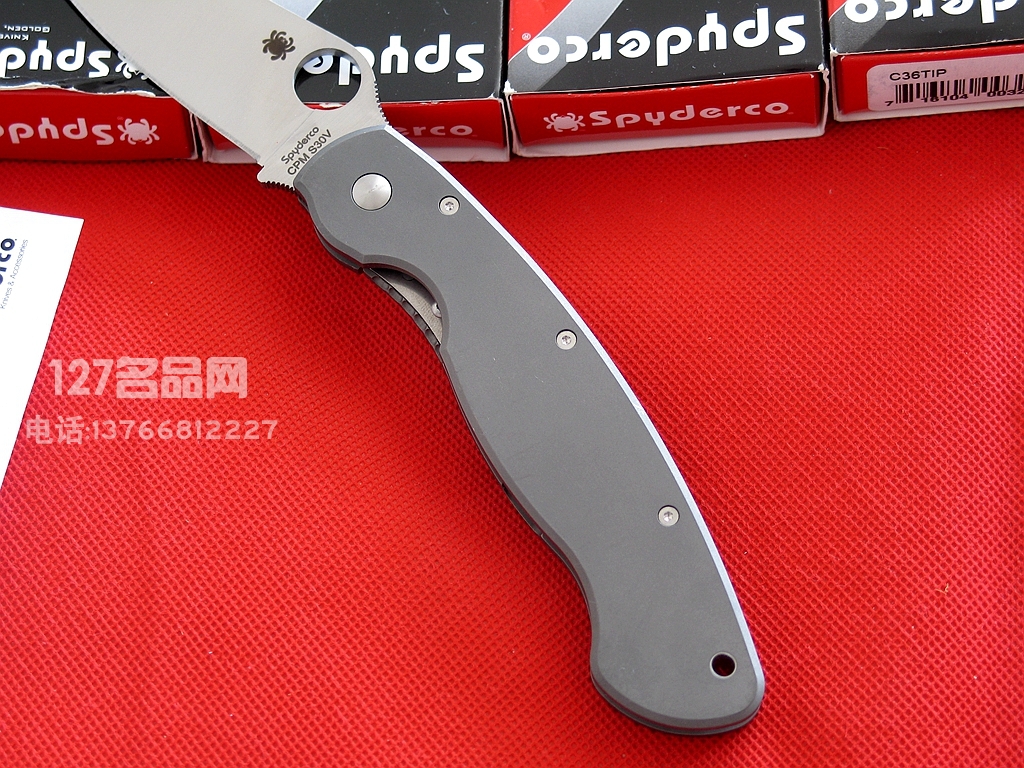 美国蜘蛛SPYDERCO C36TIP  127名刀网钛金属柄军用战术折刀