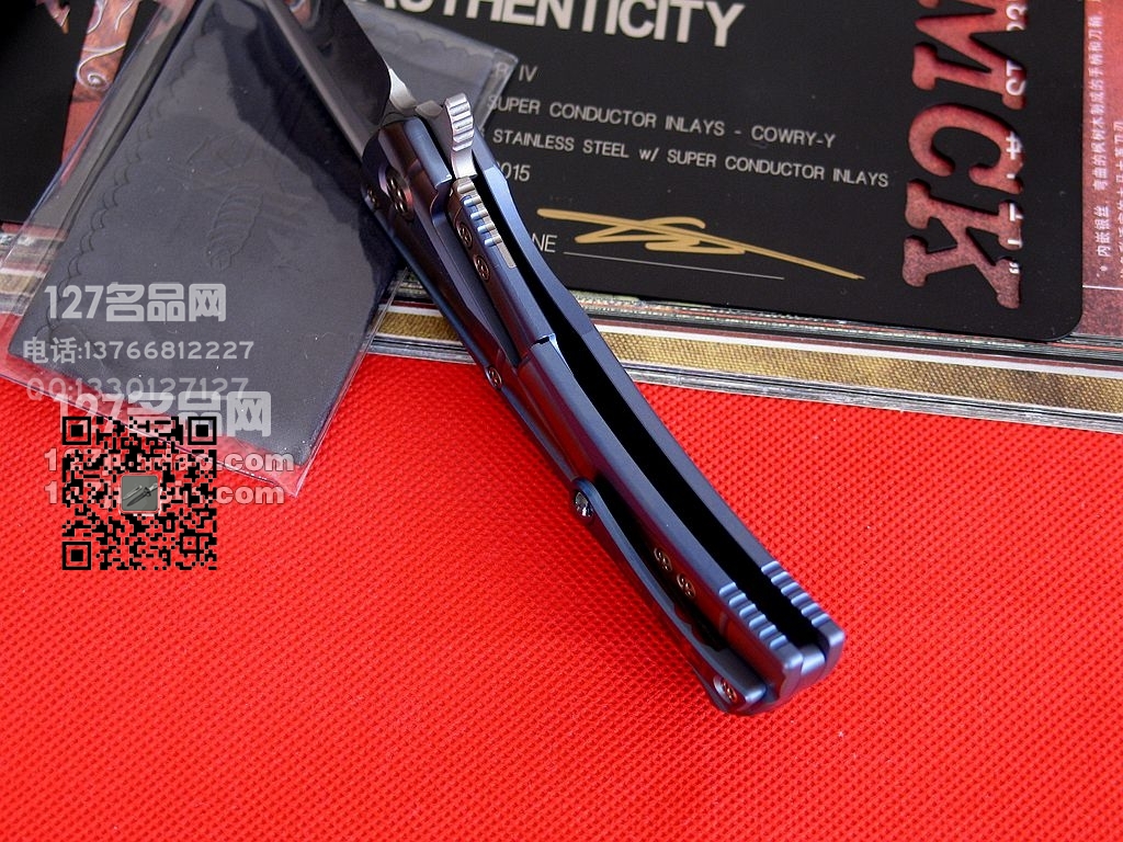 美国微技术MICROTECH终结者 双色竹节钛柄手工镜面定制版折刀 