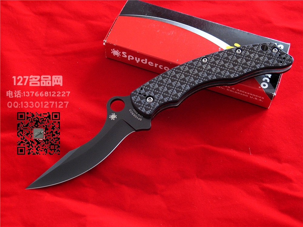 美国​蜘蛛SPYDERCO C146CFBBKP  萨博设计半月形黑刃格斗 