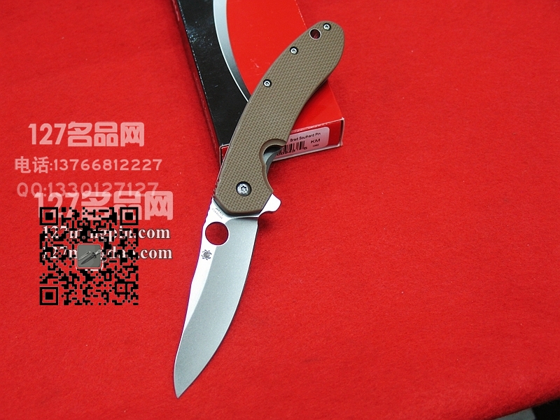 美国蜘蛛SPYDERCO C156GPBN 沙色G-10柄钛框架 石洗刃战术折刀