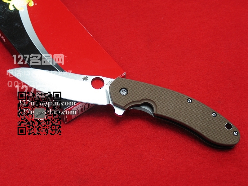 美国蜘蛛SPYDERCO C156GPBN 沙色G-10柄钛框架 石洗刃战术折刀