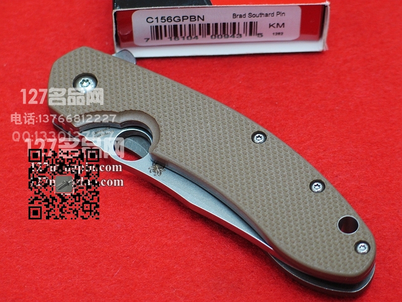 美国蜘蛛SPYDERCO C156GPBN 沙色G-10柄钛框架 石洗刃战术折刀