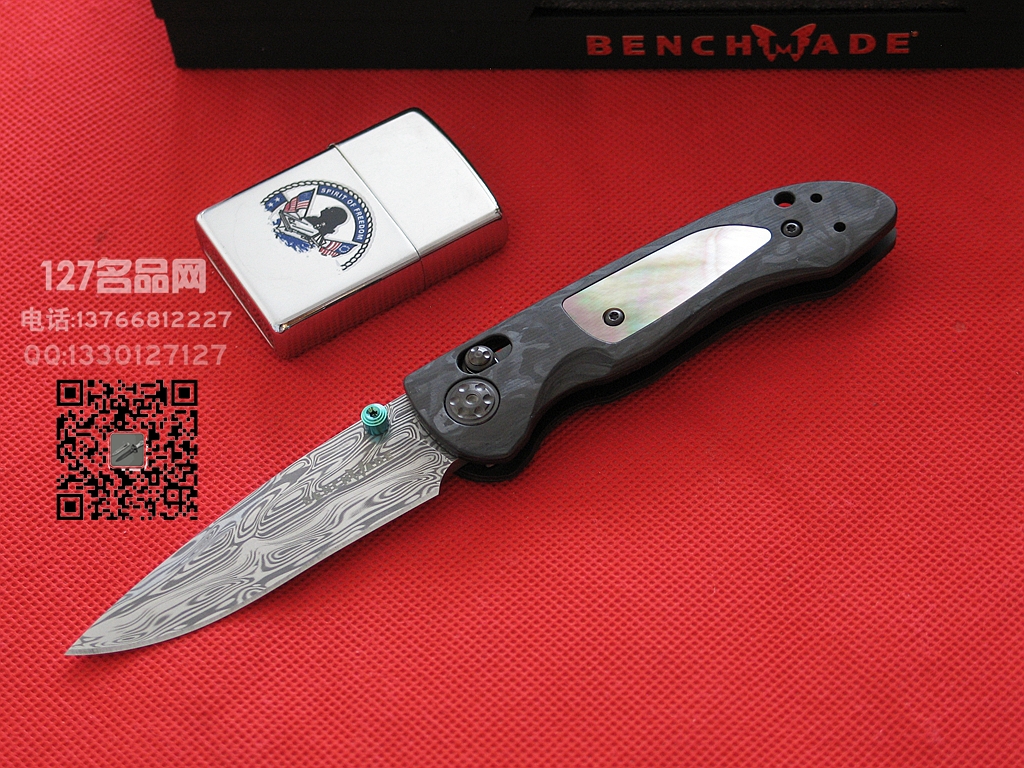 Benchmade蝴蝶698-181大马士革碳纤维嵌珍珠贝柄限量珍藏版