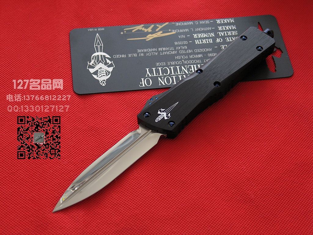 美国微技术Microtech 手工大镜面 一线通血槽 剑标战术恐龙