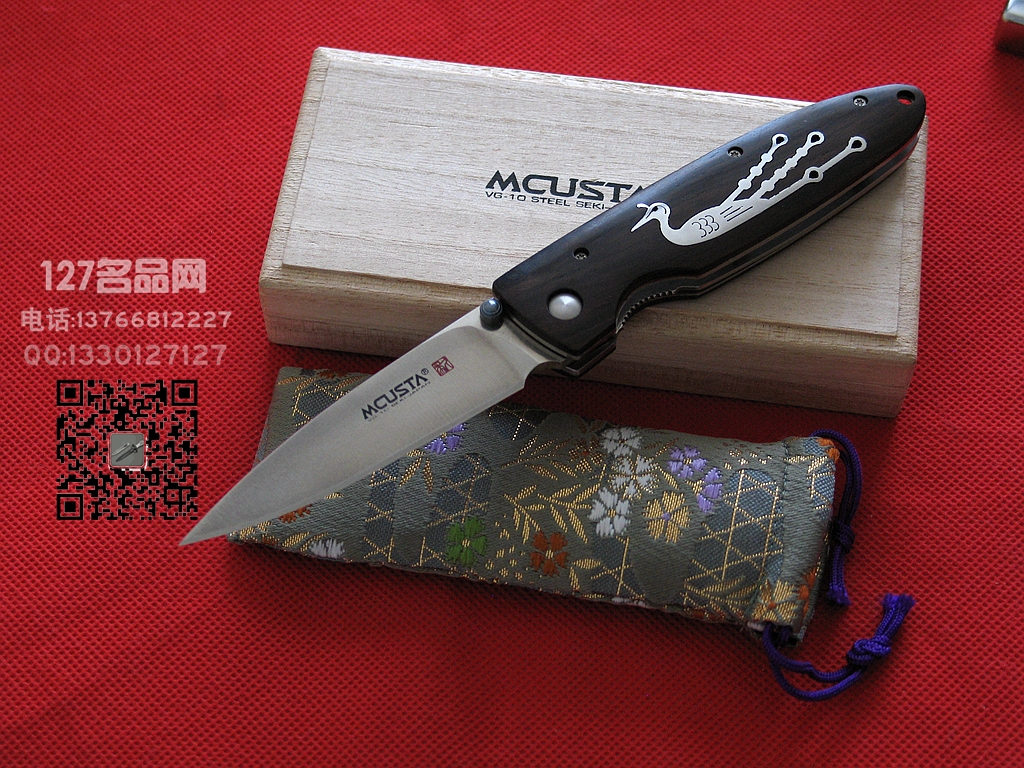 日本MCUSTA传世家徽LMC-1303孔雀限量版 檀木镶嵌孔雀柄折刀