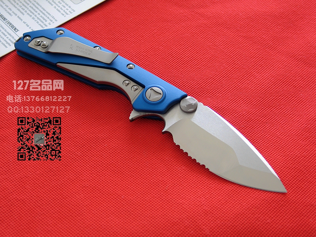 美国MICROTECH微技术153-5合作版半齿蓝色柄战术折刀