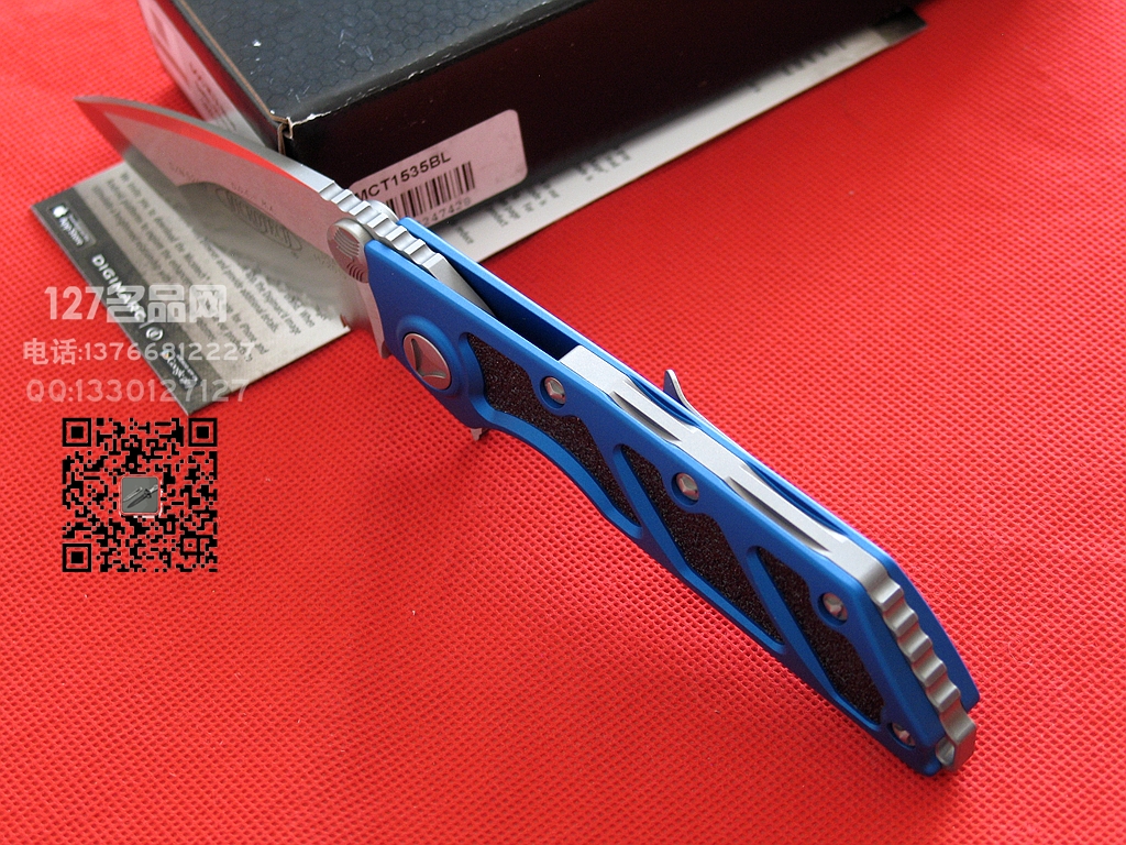 美国MICROTECH微技术153-5合作版半齿蓝色柄战术折刀
