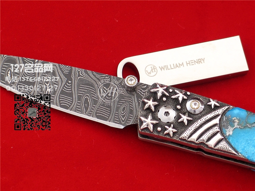 William Henry美国威廉亨利B10纯银绿松石大马革刀27名剑网