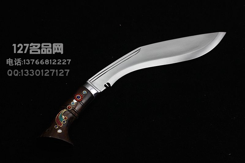 尼泊尔弯刀 传统现役一号  多宝镶嵌 牛皮鞘
