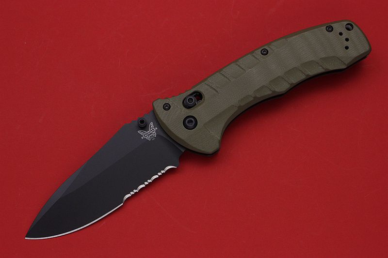 Benchmade 美国蝴蝶 980SBK CPM-S30V钢 OD色G10柄长途旅行战术半齿