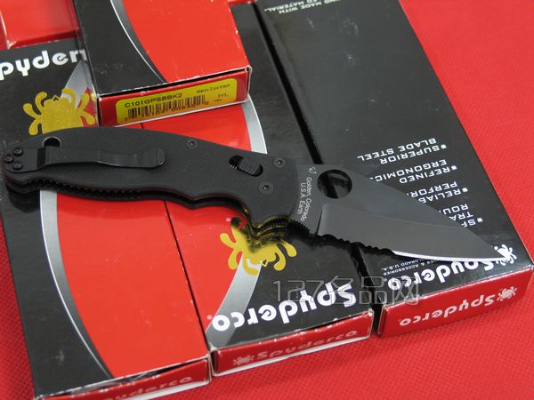 美国蜘蛛SPYDERCO C101GPSBBK2黑色半齿  127名刀网