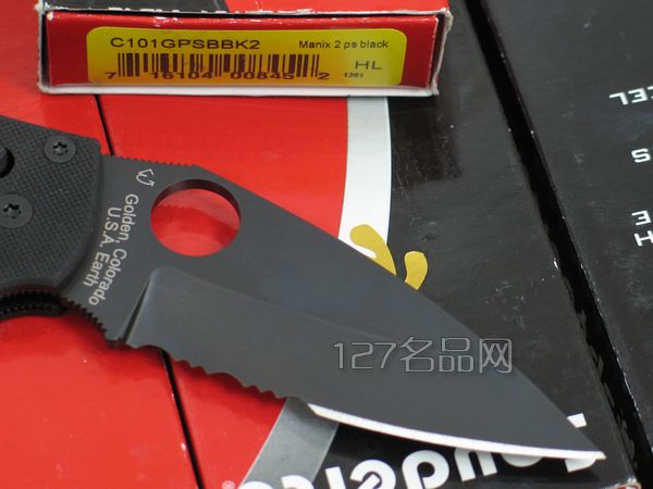 美国蜘蛛SPYDERCO C101GPSBBK2黑色半齿  127名刀网
