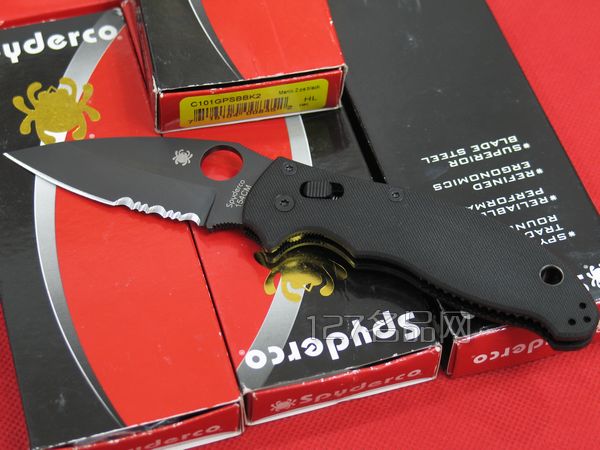 美国蜘蛛SPYDERCO C101GPSBBK2黑色半齿  127名刀网