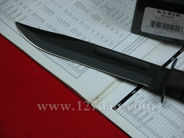 美国卡巴KA-BAR 1211黑色柄战术直刀