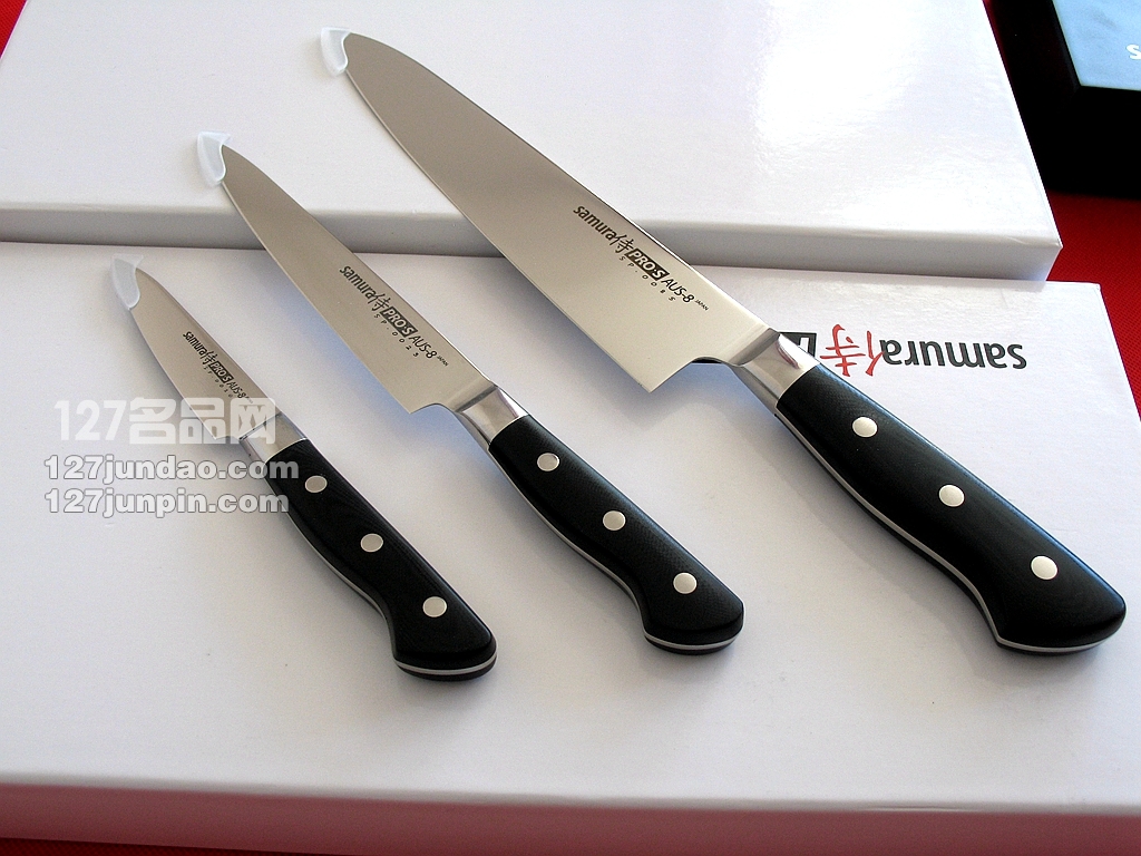 日本samura侍魂厨刀三件套装 AUS8 G-10夹钢套装手工菜刀 名刀