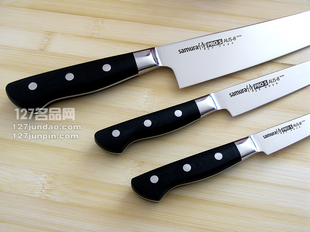 日本samura侍魂厨刀三件套装 AUS8 G-10夹钢套装手工菜刀 名刀