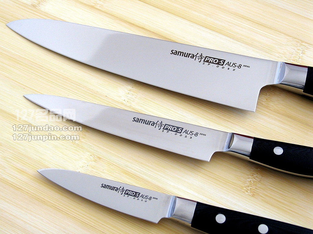 日本samura侍魂厨刀三件套装 AUS8 G-10夹钢套装手工菜刀 名刀