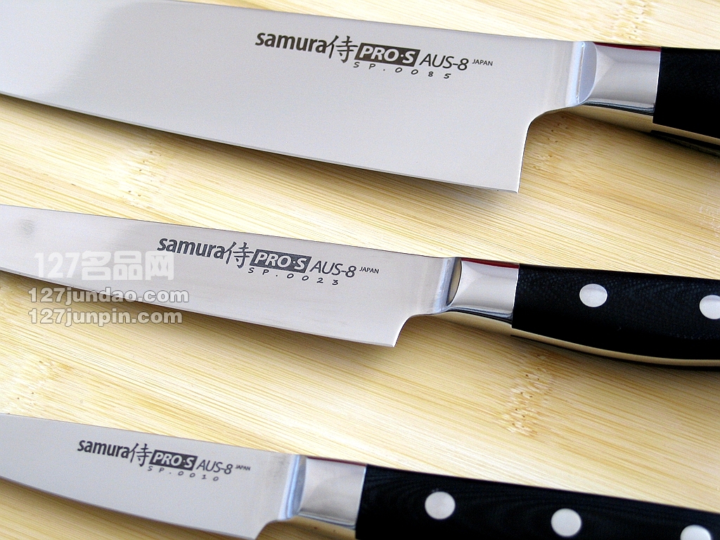 日本samura侍魂厨刀三件套装 AUS8 G-10夹钢套装手工菜刀 名刀