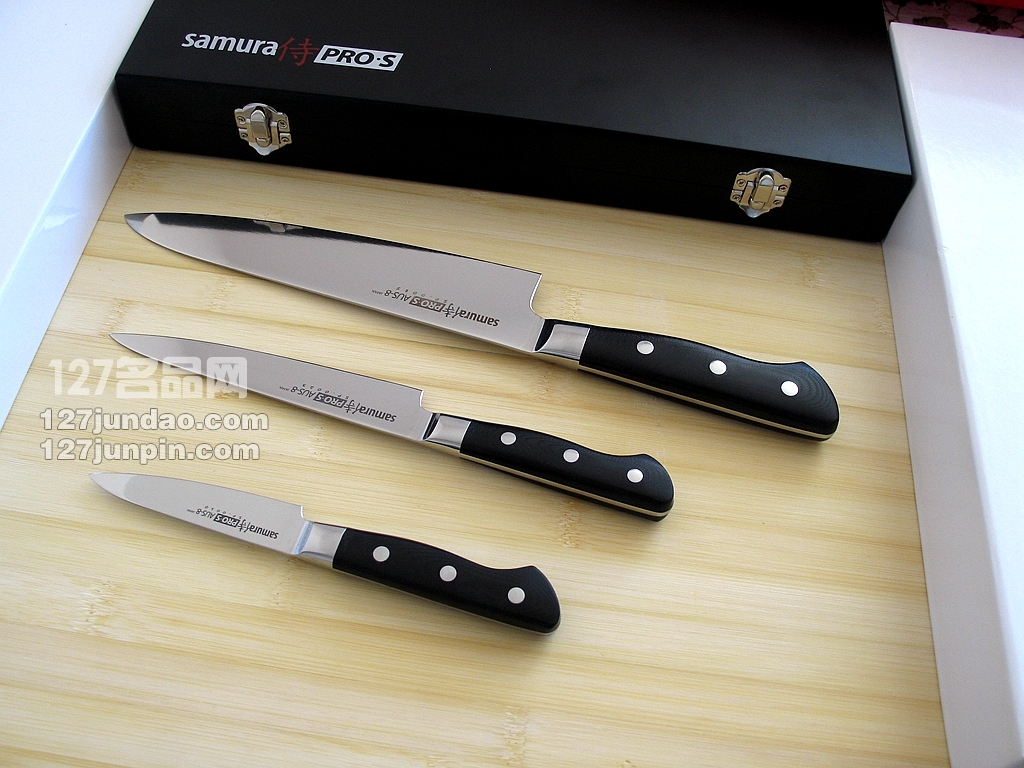 日本samura侍魂厨刀三件套装 AUS8 G-10夹钢套装手工菜刀 名刀