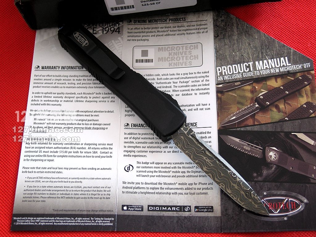 美国微技术MICROTECH SE大马士革碳纤维柄特别版直弹刀