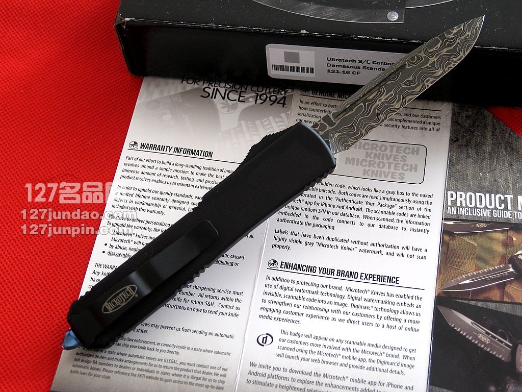 美国微技术MICROTECH SE大马士革碳纤维柄特别版直弹刀
