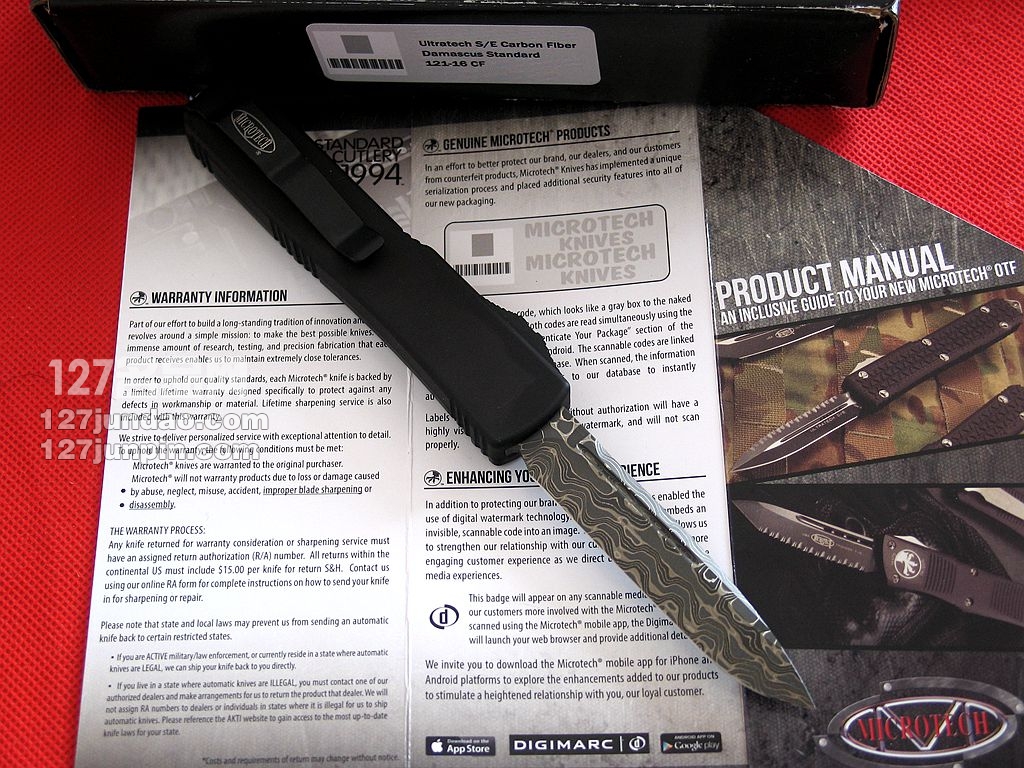 美国微技术MICROTECH SE大马士革碳纤维柄特别版直弹刀