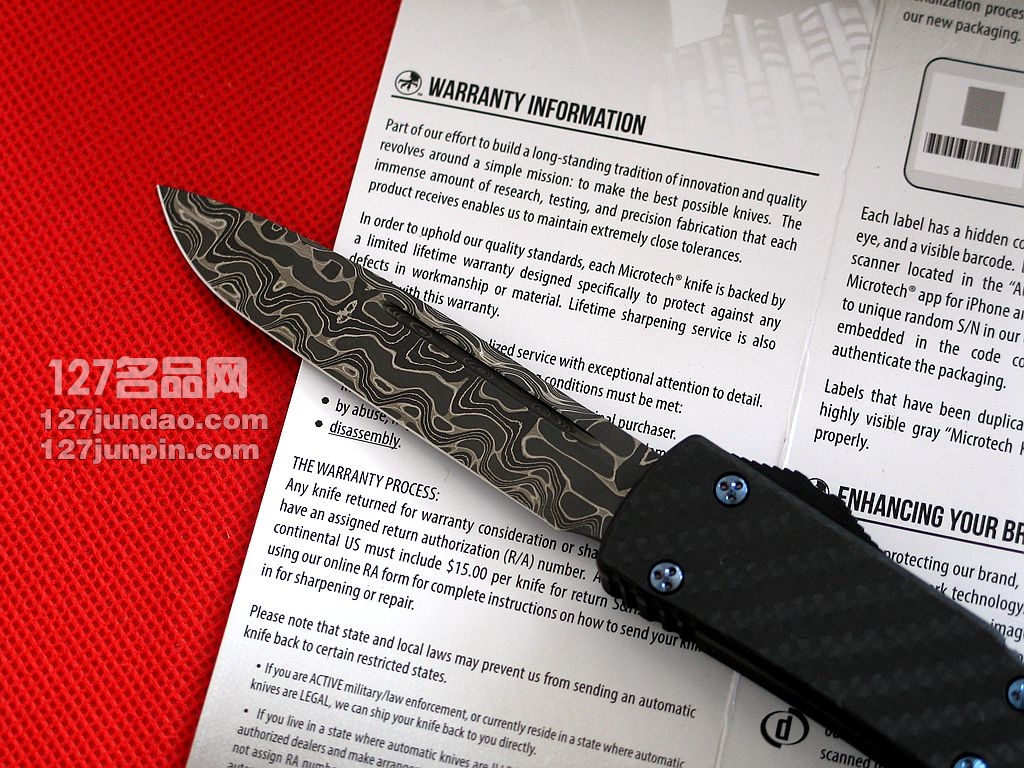 美国微技术MICROTECH SE大马士革碳纤维柄特别版直弹刀