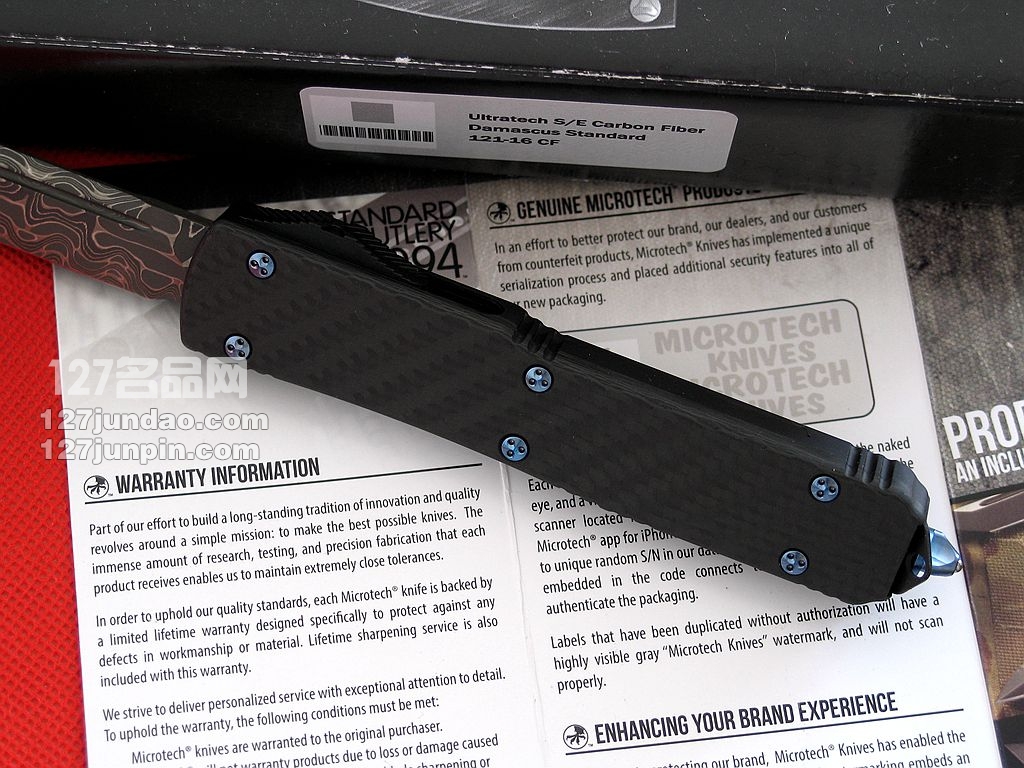美国微技术MICROTECH SE大马士革碳纤维柄特别版直弹刀