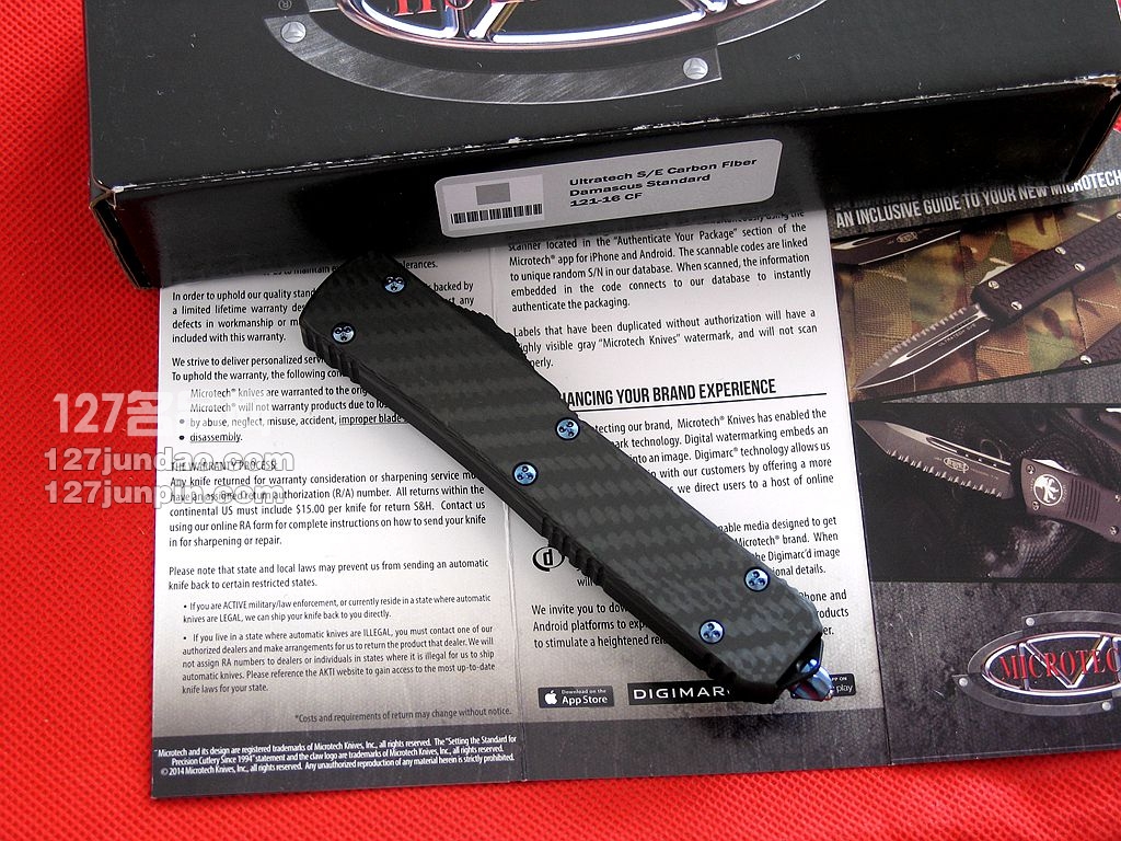 美国微技术MICROTECH SE大马士革碳纤维柄特别版直弹刀
