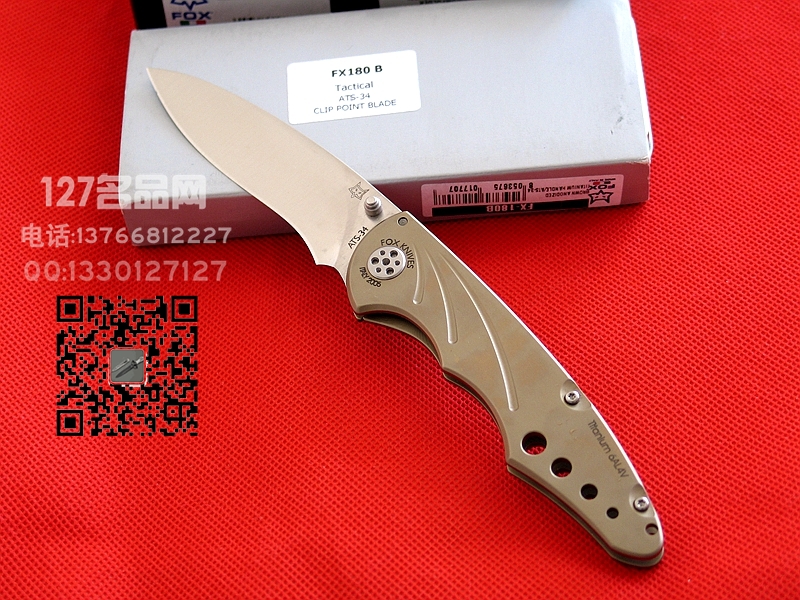 FOX意大利狐狸FX-180B钛柄ATS-34钢折刃127名品网 