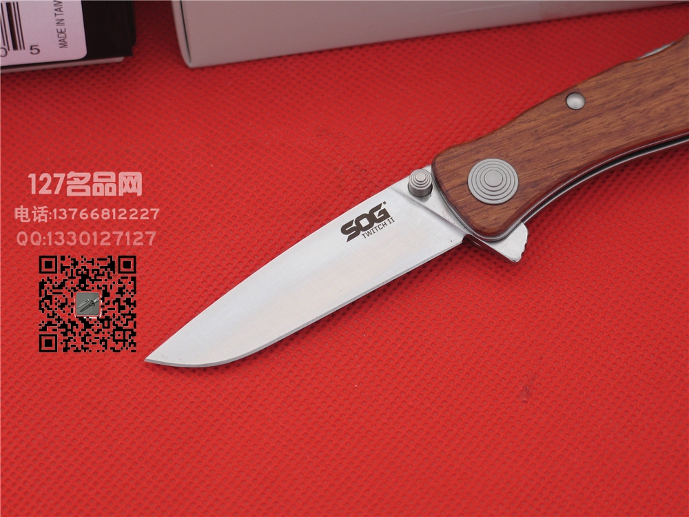 美国索格SOG TWI17花梨木柄缎面自动小型快开折刀 正品名刀