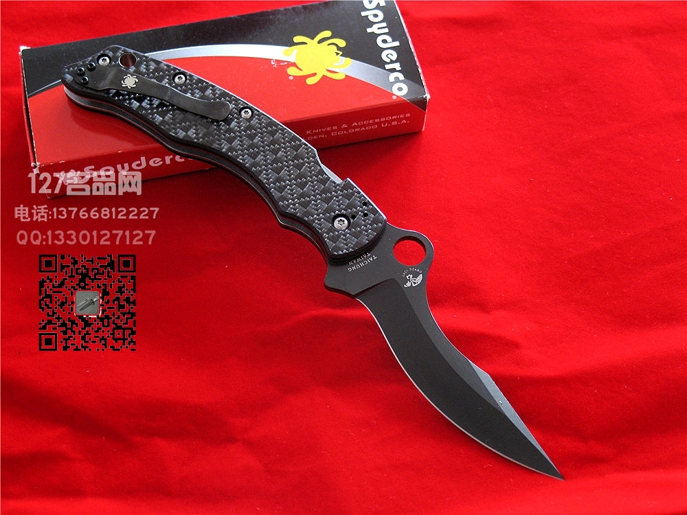 美国​蜘蛛SPYDERCO C146CFBBKP  萨博设计半月形黑刃格斗 