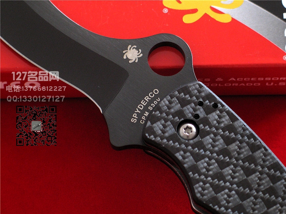 美国​蜘蛛SPYDERCO C146CFBBKP  萨博设计半月形黑刃格斗 