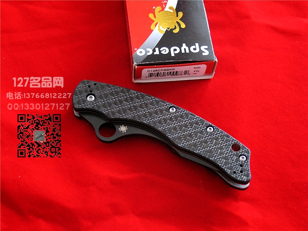 美国​蜘蛛SPYDERCO C146CFBBKP  萨博设计半月形黑刃格斗 