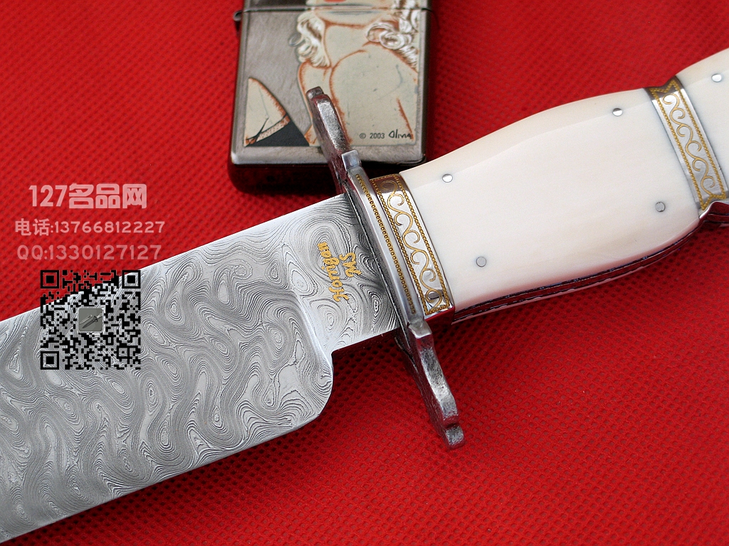 ABS手工刀匠 约翰.霍里根 大马士革牙柄维斯特博伊