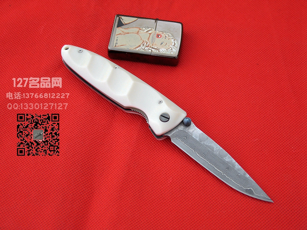 MCUSTA传世家徽 25D梯田纹大马士革钢柄折刀