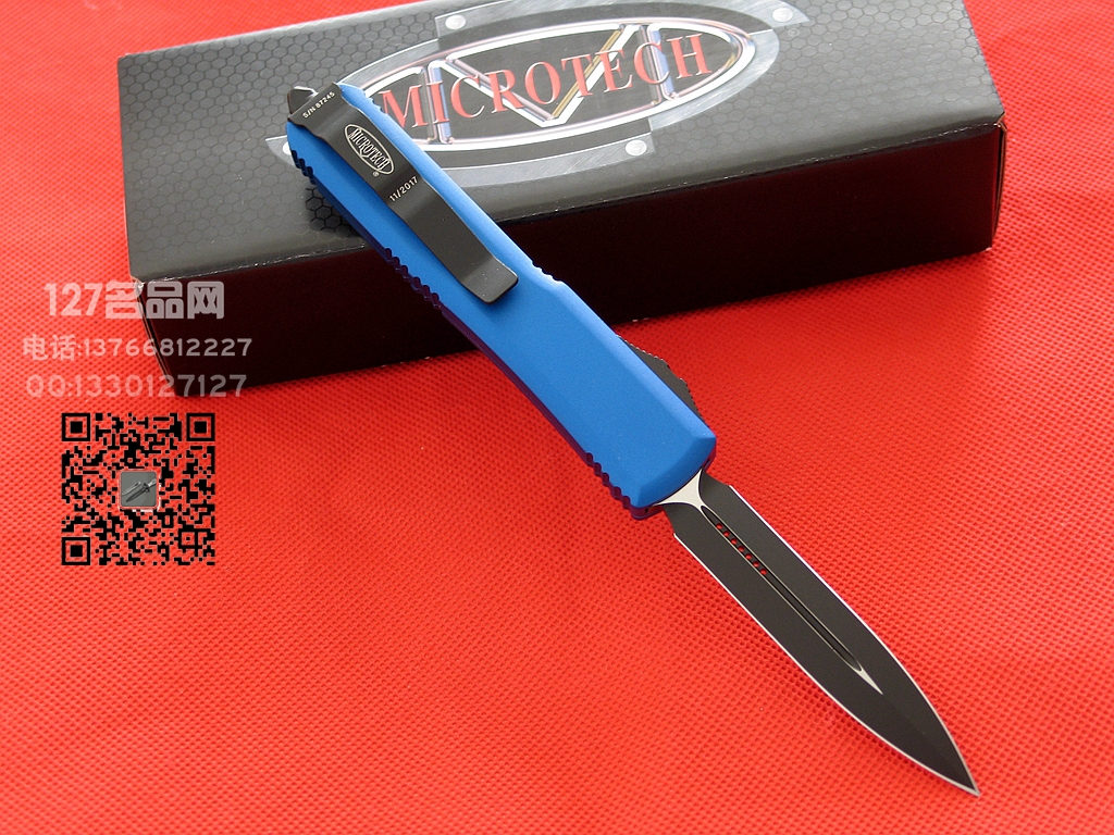 美国微技术MICROTECH122-1BL蓝色柄双刃直跳