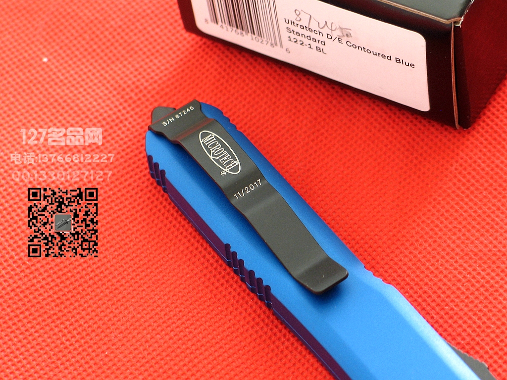 美国微技术MICROTECH122-1BL蓝色柄双刃直跳