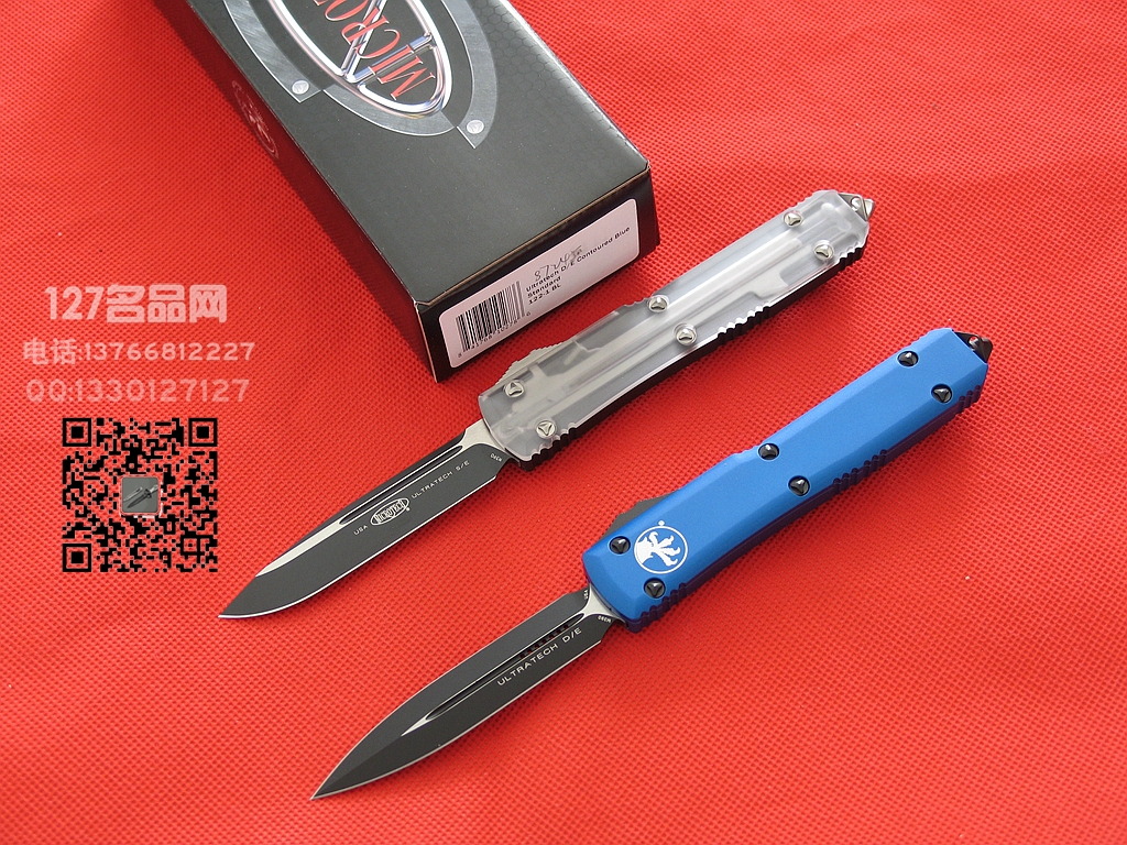 美国微技术MICROTECH122-1BL蓝色柄双刃直跳